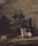 Jean Baptiste Simeon Chardin Silver wine bottle grapes peaches plums and pears France oil painting artist